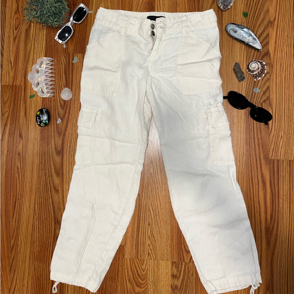 WHITE CARGO LINEN PANTS